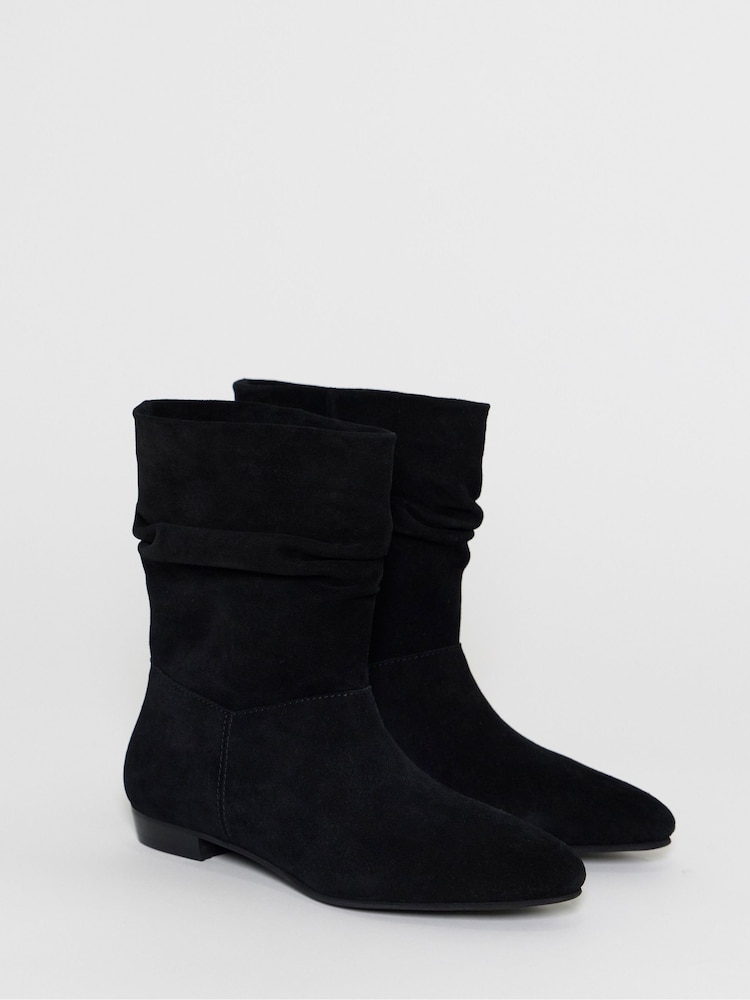 Czarny - Simply Be Ruched Suede Ankle Boots - Obraz 2 z 4 Czarny - Simply Be Ruched Suede Ankle Boots - Obraz 2 z 4