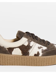 Simply Be Brown Wide Fit Lace Up Animal Print Suede Trainers - Image 4 of 4