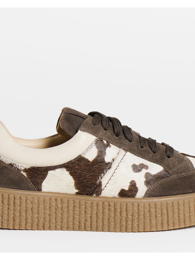 Simply Be Brown Wide Fit Lace Up Animal Print Suede Trainers - Image 4 of 4