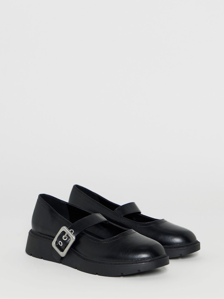 Simply Be Black Wide Fit Wedged Buckle Mary Jane Shoes - Image 2 of 4 Simply Be Black Wide Fit Wedged Buckle Mary Jane Shoes - Image 2 of 4