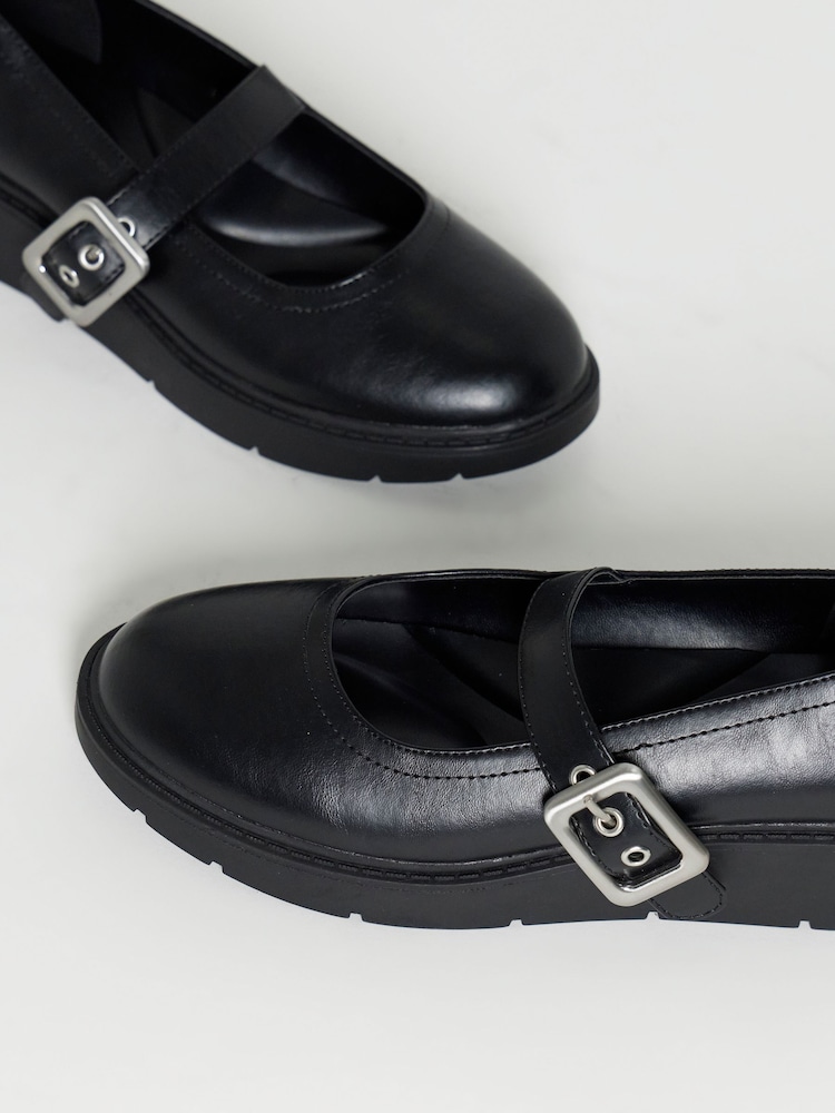 Simply Be Black Wide Fit Wedged Buckle Mary Jane Shoes - Image 4 of 4 Simply Be Black Wide Fit Wedged Buckle Mary Jane Shoes - Image 4 of 4