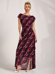 Jolie Moi Pink Asymmetric Mesh Maxi Dress - Image 1 of 6