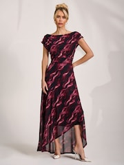 Jolie Moi Pink Asymmetric Mesh Maxi Dress - Image 5 of 6