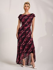 Jolie Moi Pink Asymmetric Mesh Maxi Dress - Image 6 of 6