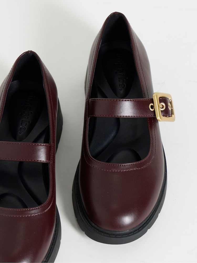 Simply Be Red Wide Fit Wedged Buckle Mary Jane Shoes - Image 4 of 4 Simply Be Red Wide Fit Wedged Buckle Mary Jane Shoes - Image 4 of 4
