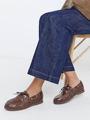 Simply Be Brown Extra Wide Fit Croc Boat Shoes - Image 1 of 4