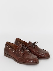 Simply Be Brown Extra Wide Fit Croc Boat Shoes - Image 2 of 4