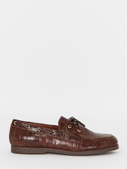 Simply Be Brown Extra Wide Fit Croc Boat Shoes - Image 3 of 4