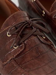 Simply Be Brown Extra Wide Fit Croc Boat Shoes - Image 4 of 4
