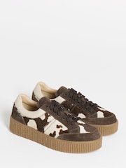 Simply Be Brown Extra Wide Fit Lace Up Animal Print Suede Trainers - Image 2 of 4