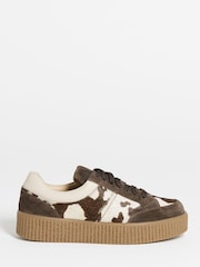 Simply Be Brown Extra Wide Fit Lace Up Animal Print Suede Trainers - Image 3 of 4