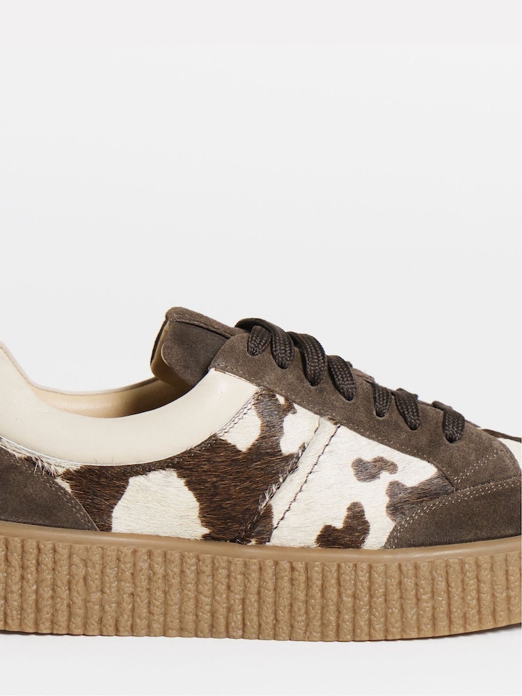 Simply Be Brown Extra Wide Fit Lace Up Animal Print Suede Trainers - Image 4 of 4
