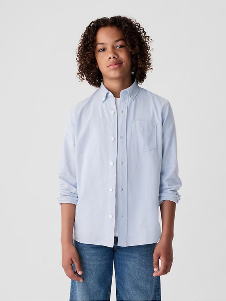 Gap Blue Cotton Long Sleeve Pocket Oxford Shirt (4-13yrs) - Image 1 of 1 Gap Blue Cotton Long Sleeve Pocket Oxford Shirt (4-13yrs) - Image 1 of 1