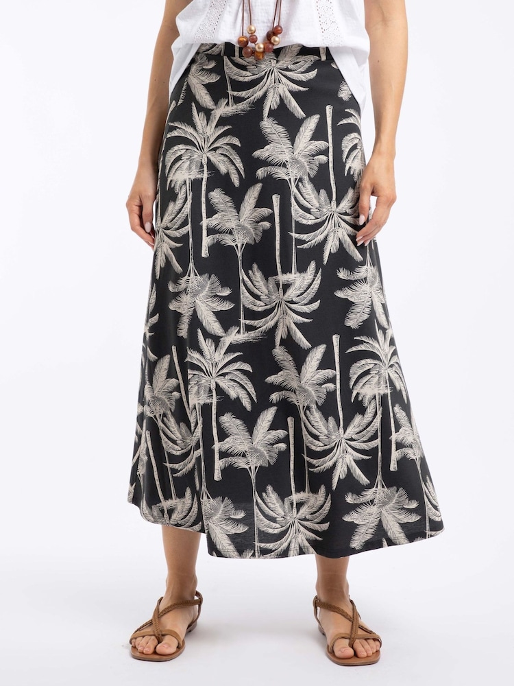 Weird Fish Black Eloriah Printed Jersey Midi Skirt - Image 1 of 6 Weird Fish Black Eloriah Printed Jersey Midi Skirt - Image 1 of 6