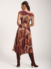 Jolie Moi Brown Asymmetric Draped Mesh Dress - Image 2 of 6