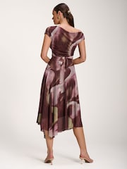 Jolie Moi Brown Asymmetric Draped Mesh Dress - Image 2 of 6