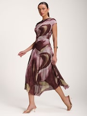 Jolie Moi Brown Asymmetric Draped Mesh Dress - Image 4 of 6