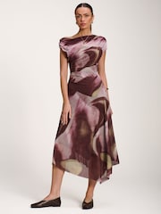 Jolie Moi Brown Asymmetric Draped Mesh Dress - Image 5 of 6