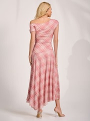 Jolie Moi Pink Asymmetric Draped Mesh Maxi Dress - Image 2 of 6