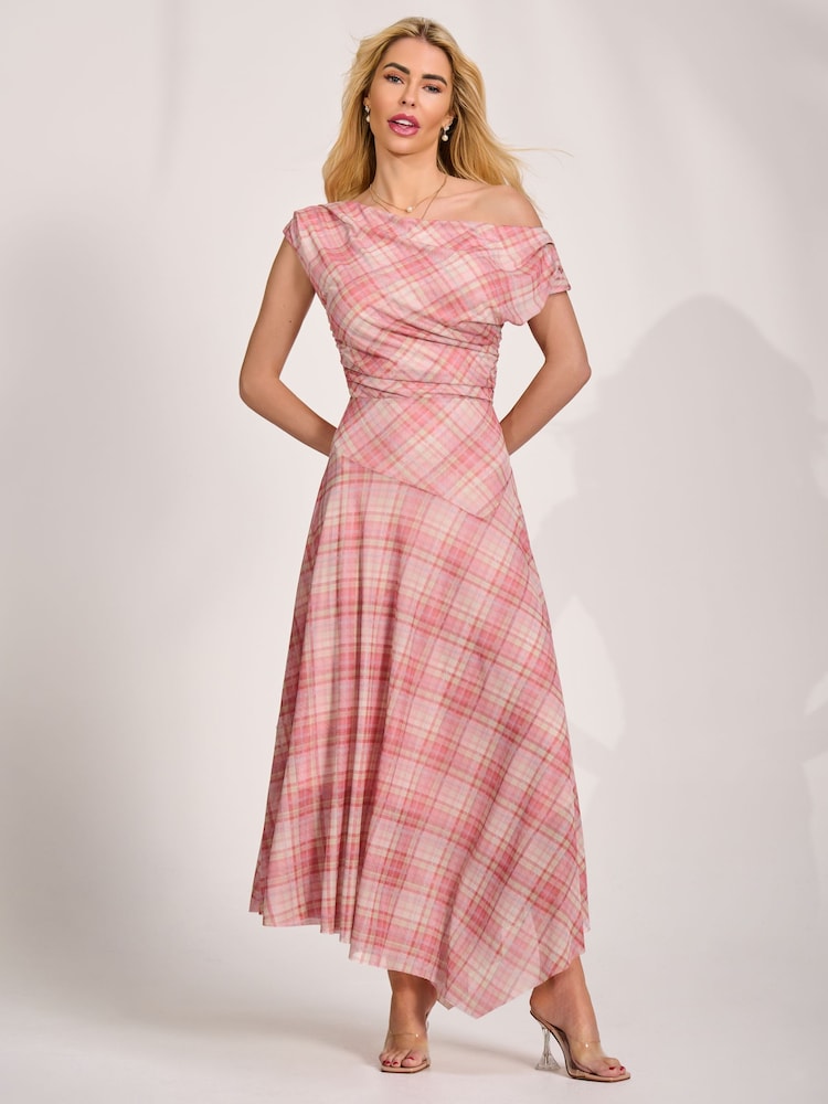 Jolie Moi Pink Asymmetric Draped Mesh Maxi Dress - Image 6 of 6 Jolie Moi Pink Asymmetric Draped Mesh Maxi Dress - Image 6 of 6