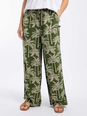 Weird Fish Green Essy Printed Viscose Slub Wide Leg Trousers - Image 1 of 6