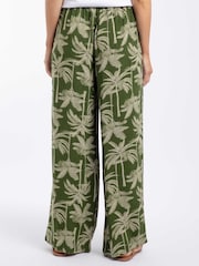 Weird Fish Green Essy Printed Viscose Slub Wide Leg Trousers - Image 2 of 6