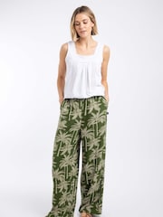 Weird Fish Green Essy Printed Viscose Slub Wide Leg Trousers - Image 3 of 6