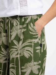 Weird Fish Green Essy Printed Viscose Slub Wide Leg Trousers - Image 4 of 6
