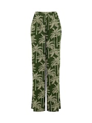 Weird Fish Green Essy Printed Viscose Slub Wide Leg Trousers - Image 5 of 6