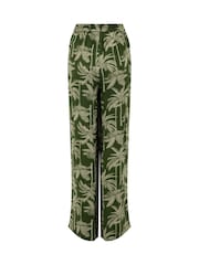 Weird Fish Green Essy Printed Viscose Slub Wide Leg Trousers - Image 6 of 6