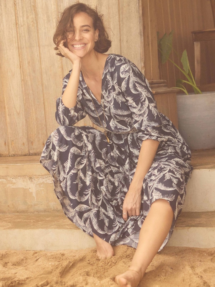 Weird Fish Blue Himanshee Printed Viscose Maxi Dress - Image 1 of 8 Weird Fish Blue Himanshee Printed Viscose Maxi Dress - Image 1 of 8