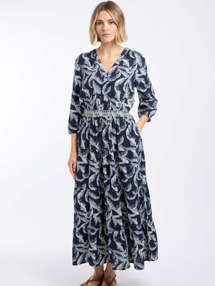 Weird Fish Blue Himanshee Printed Viscose Maxi Dress - Image 2 of 8 Weird Fish Blue Himanshee Printed Viscose Maxi Dress - Image 2 of 8