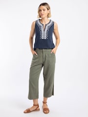 Weird Fish Green Angelika Cropped Wide Leg Trousers - Image 2 of 7