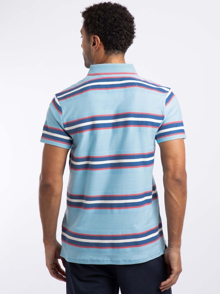 Weird Fish Blue Dent Block Stripe Polo Shirt - Image 2 of 7 Weird Fish Blue Dent Block Stripe Polo Shirt - Image 2 of 7
