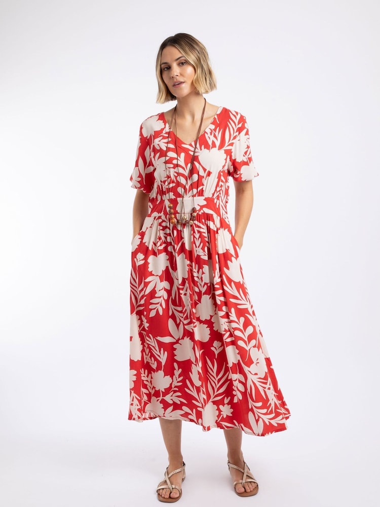 Weird Fish Red Dilsha Printed Midi Dress - Image 2 of 7 Weird Fish Red Dilsha Printed Midi Dress - Image 2 of 7
