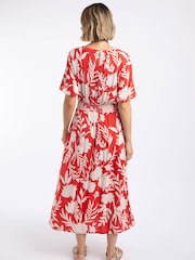 Weird Fish Red Dilsha Printed Midi Dress - Image 3 of 7