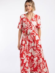Weird Fish Red Dilsha Printed Midi Dress - Image 4 of 7