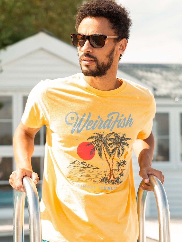 Weird Fish Yellow Palm Island Front Print Graphic T-Shirt - Image 1 of 7 Weird Fish Yellow Palm Island Front Print Graphic T-Shirt - Image 1 of 7