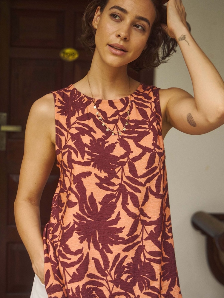 Weird Fish Orange Asterin Printed Sleeveless Top - Image 1 of 8 Weird Fish Orange Asterin Printed Sleeveless Top - Image 1 of 8