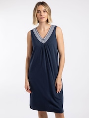 Weird Fish Blue Nayal Embroidered Jersey Shift Tunic - Image 1 of 7