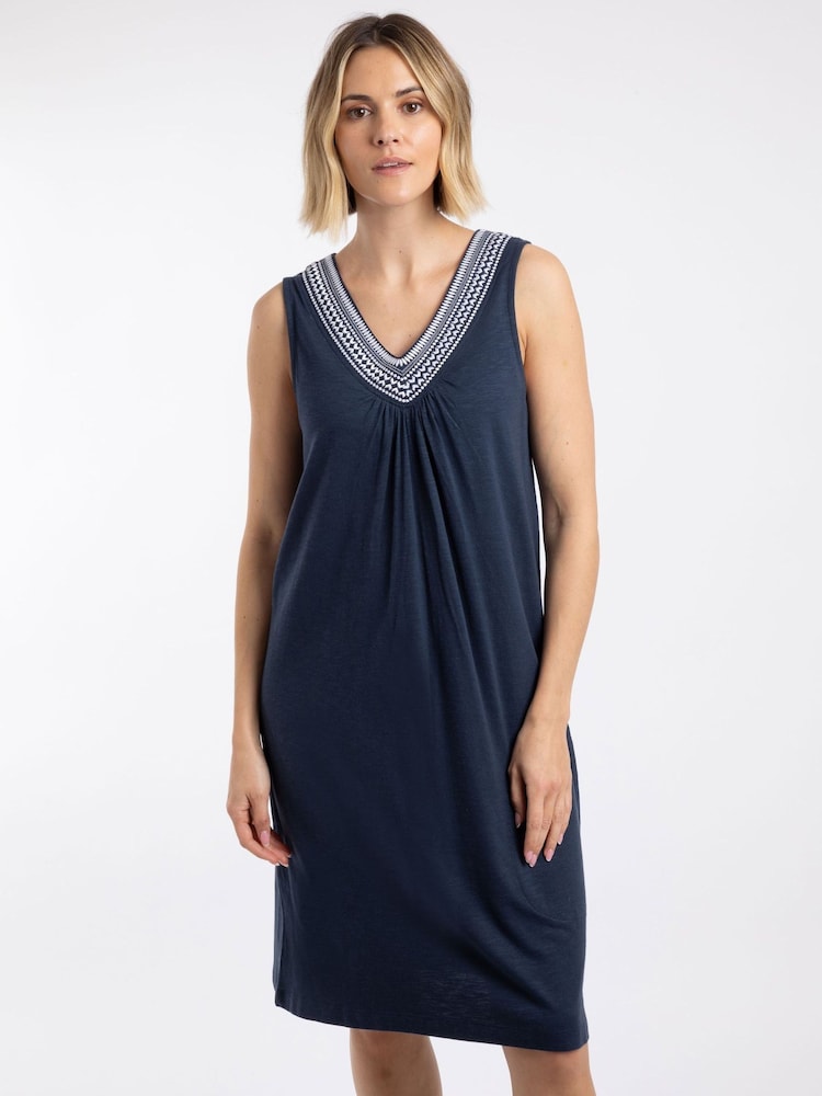 Weird Fish Blue Nayal Embroidered Jersey Shift Tunic - Image 1 of 7 Weird Fish Blue Nayal Embroidered Jersey Shift Tunic - Image 1 of 7