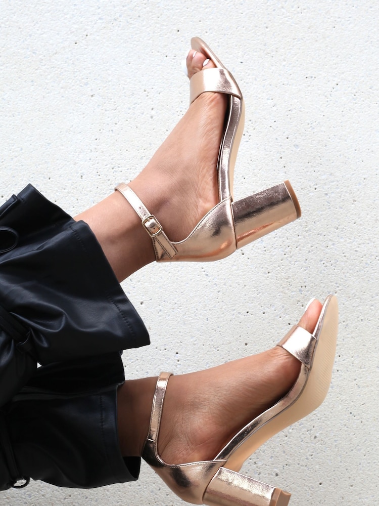 Linzi Rose gold Franki Soft PU Open Toe Block Heel Sansal - Image 1 of 4