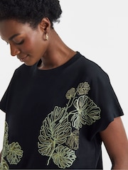 JD Williams Black Palm Leaf T-Shirt - Image 4 of 4