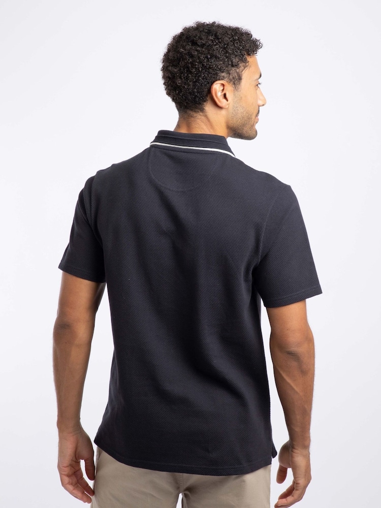 Weird Fish Blue Powell Textured Polo Shirt - Image 2 of 7 Weird Fish Blue Powell Textured Polo Shirt - Image 2 of 7
