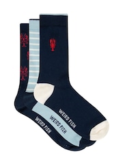Weird Fish Blue Parade Patterned Socks 3 Pack - Image 1 of 3