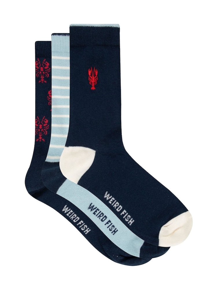 Weird Fish Blue Parade Patterned Socks 3 Pack - Image 1 of 3 Weird Fish Blue Parade Patterned Socks 3 Pack - Image 1 of 3