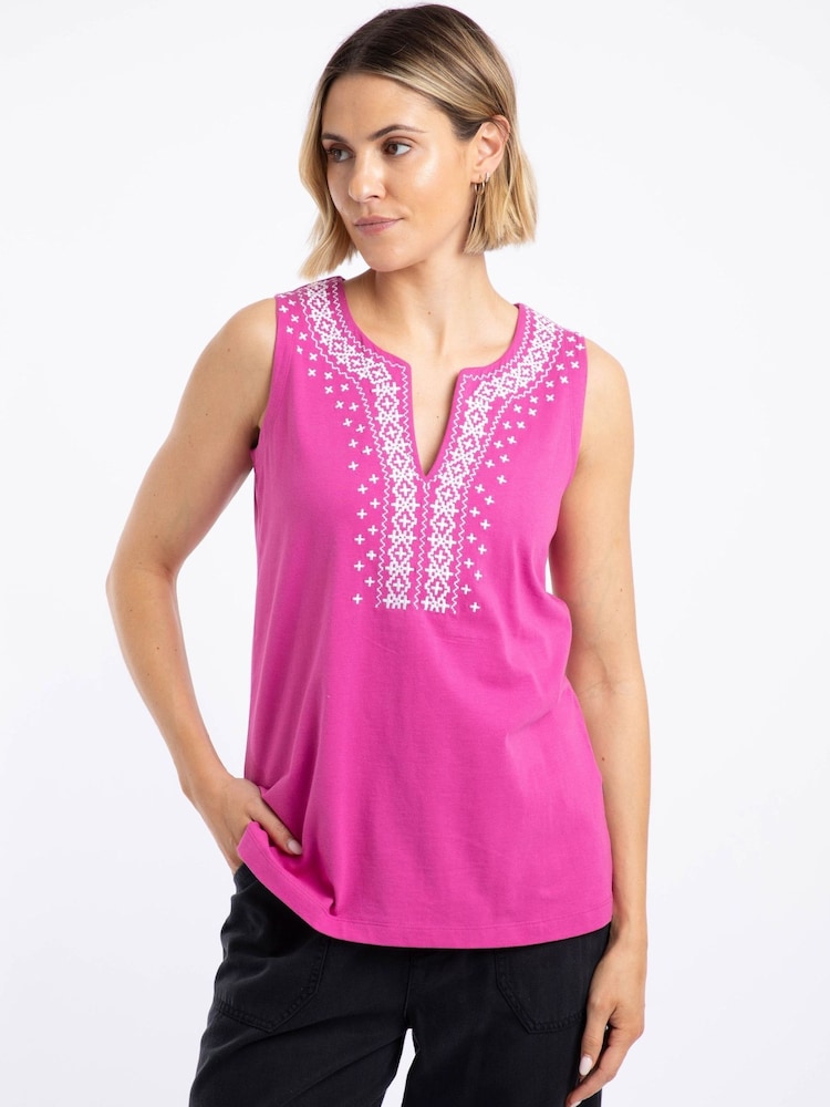 Weird Fish Pink Tirtha Embroidered Jersey Vest - Image 1 of 7 Weird Fish Pink Tirtha Embroidered Jersey Vest - Image 1 of 7