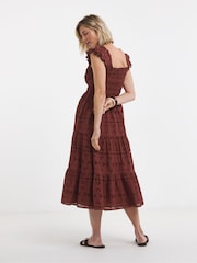 JD Williams Brown Broderie Shirred Frill Sleeve Maxi Dress - Image 2 of 4
