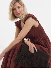 JD Williams Brown Broderie Shirred Frill Sleeve Maxi Dress - Image 3 of 4