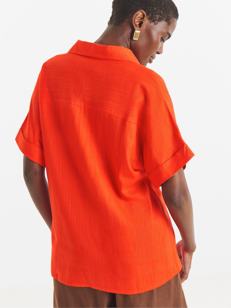 JD Williams Orange Linen Mix Collared Tunic Top - Image 2 of 4 JD Williams Orange Linen Mix Collared Tunic Top - Image 2 of 4